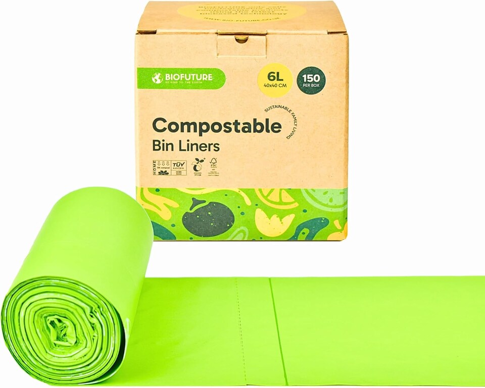 image 1 of Biofuture 6L x 150 Compostable Bin Liners | Home Compostable & Council Approved | Fits 5-7L Kitchen Food Waste Bins | EN13432 Certified & TUV Certified