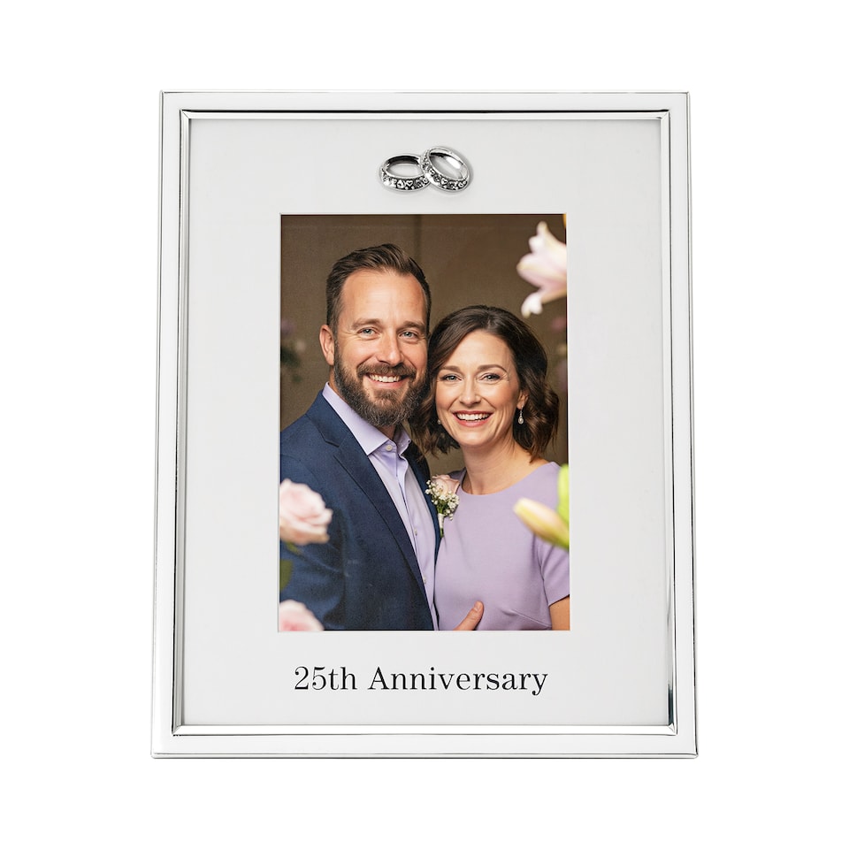 image 1 of 25th Anniversary 5x7 Silver Frame with Diamante Rings | Silver | One Size