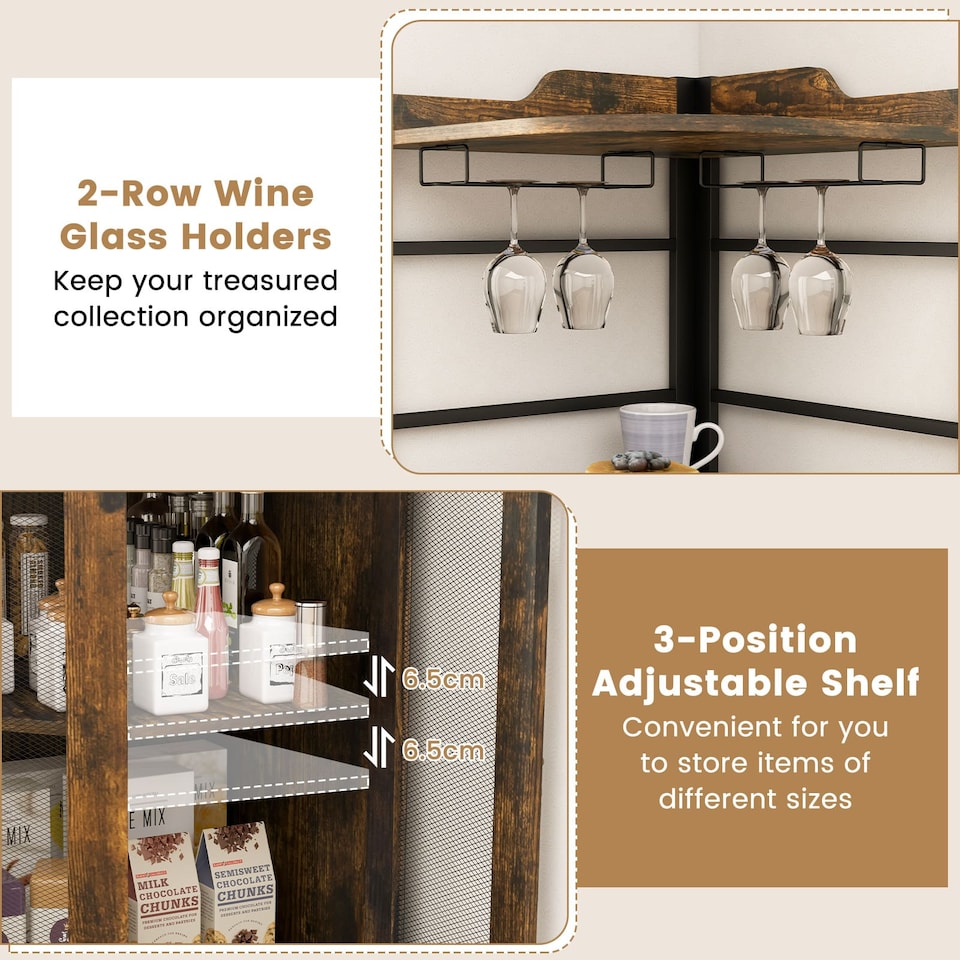 image 1 of COSTWAY Industrial Corner Buffet Bar Cabinet with Glass Holders