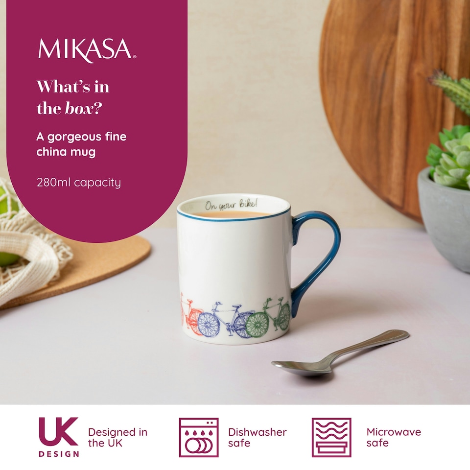 image 1 of Mikasa Bike Straight-Sided Porcelain Mug, 280ml | White