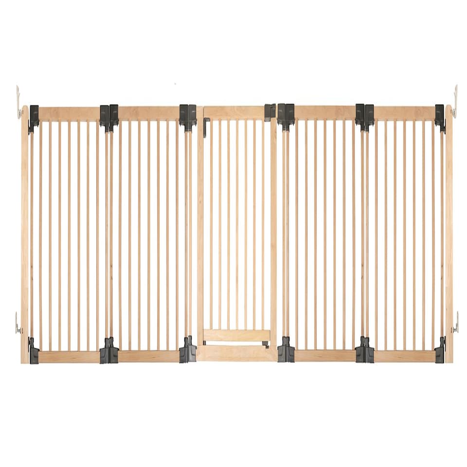 image 1 of Bettacare Wooden Multi Panel Flexible Pet Barrier, Natural Wood, up to 336cm Wide, Dog Barrier for Pets Dogs and Puppy Cream | Natural