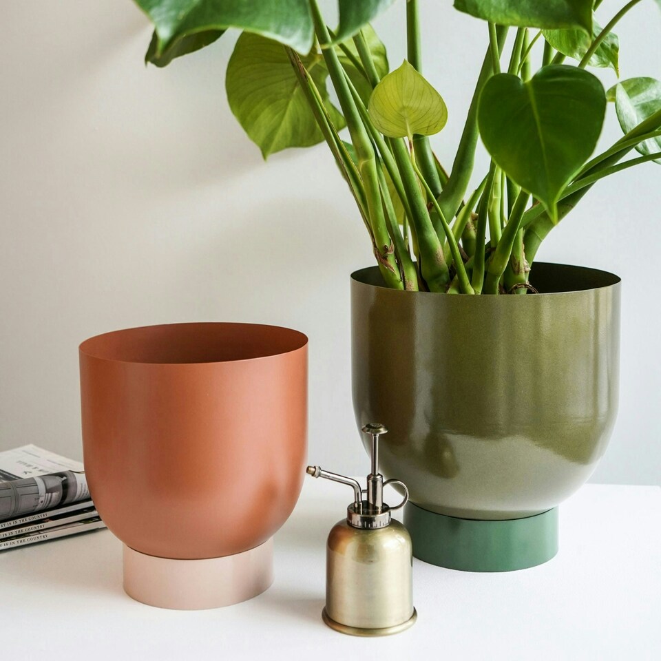 image 1 of Austin Dual Metal Planters (Set of 2) - Mild Steel - Green | Green