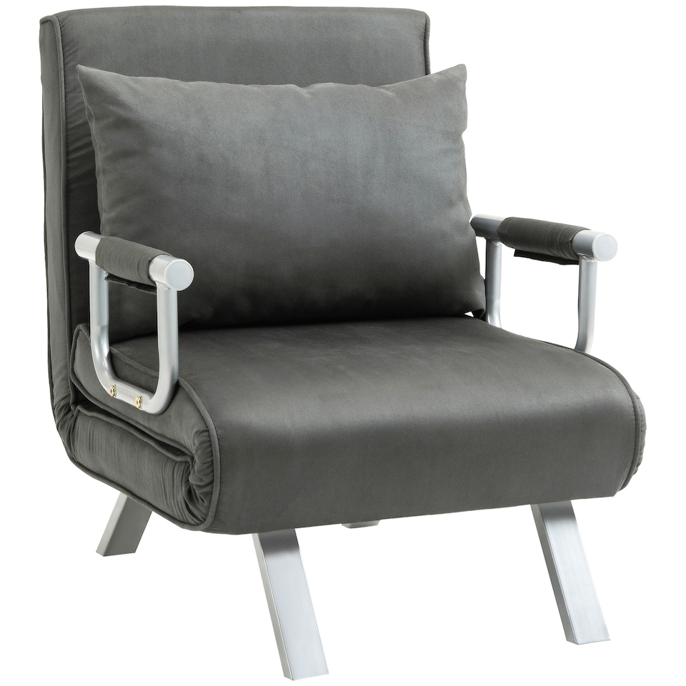 image 1 of HOMCOM Sofa Bed Foldable Portable Sleeper Lounge w/ Pillow Dark Grey