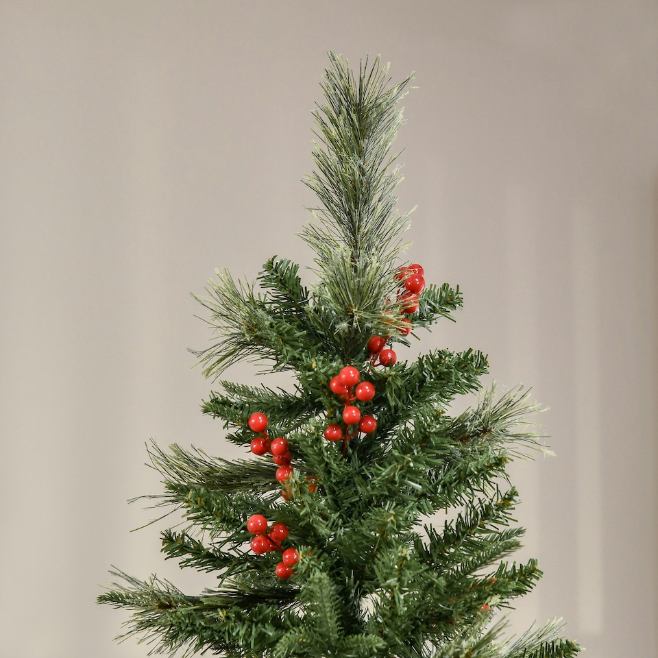 image 1 of HOMCOM 7ft Artificial Christmas Tree Holiday with Pencil Shape, Berries