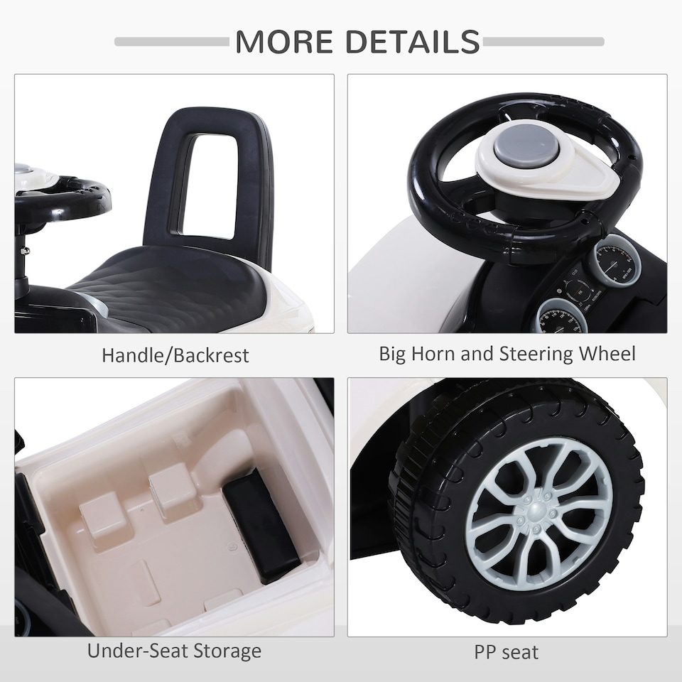 image 1 of HOMCOM 3-in-1 Ride On Car Foot To Floor Slider Toddler w/ Horn Steering White