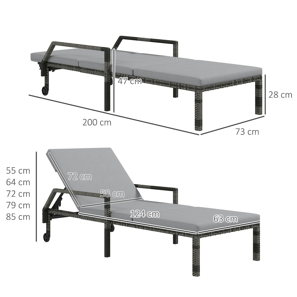 image 1 of Outsunny Wicker Chaise Sun Lounger Garden with Adjustable Backrest