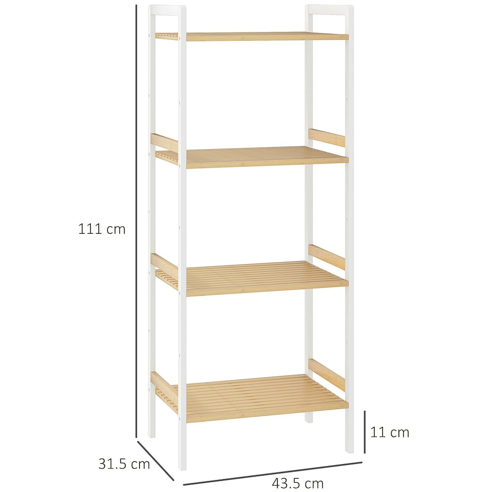 image 1 of HOMCOM 4-Tier Bamboo Bathroom Shelf with Adjustable Rack, Natural, White
