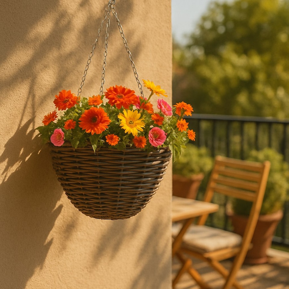 image 1 of Green Blade Rattan Hanging Basket - 30cm - Planter Flower Pot Plant Pot Hanger | Brown | Brown