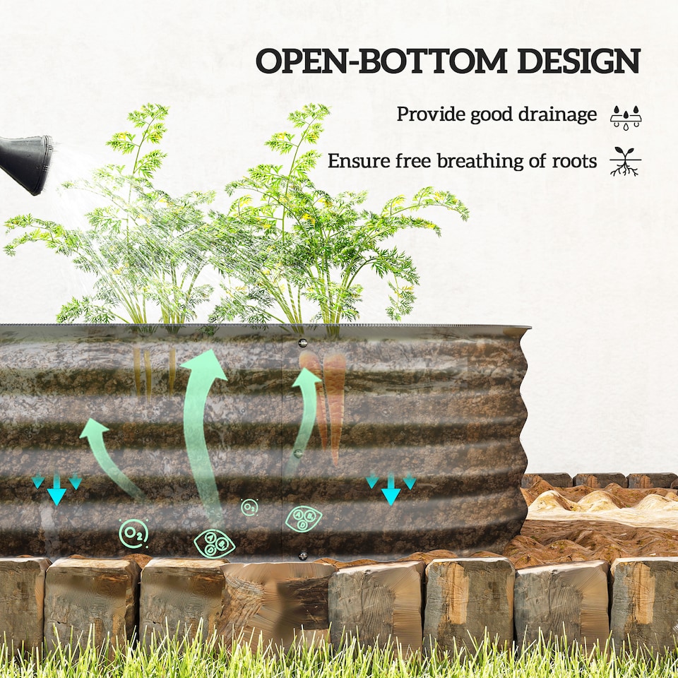 image 1 of Outsunny Galvanised Raised Garden Bed Planter Box with Safety Edging, Dark Grey