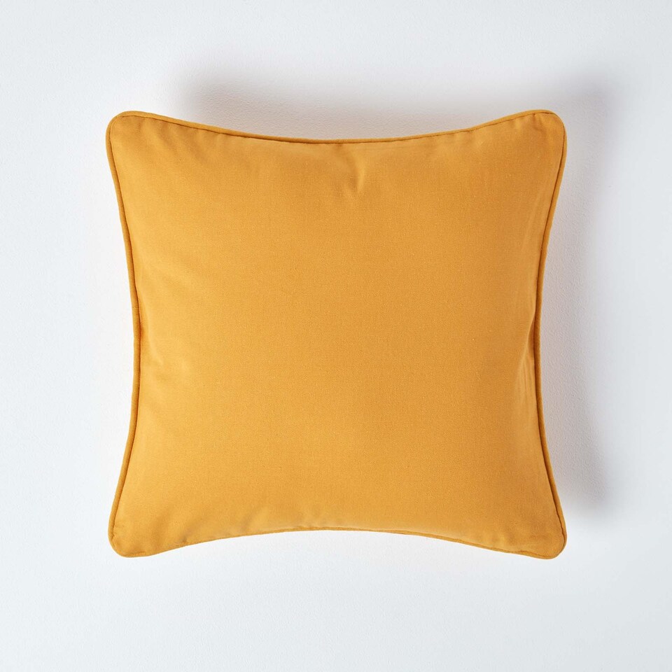 image 1 of Homescapes Cotton Plain Mustard Yellow Cushion Cover - 45 x 45 cm | Yellow | Mustard Yellow | 1