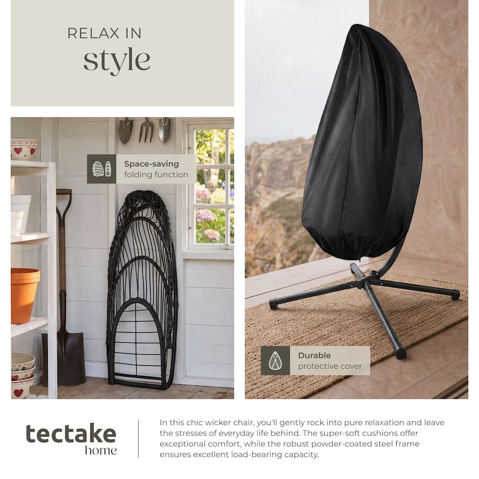 image 1 of Egg Chair Ariane with Swing Seat Frame, Thick Cushions and Protective Cover | Grey | dark grey | 1