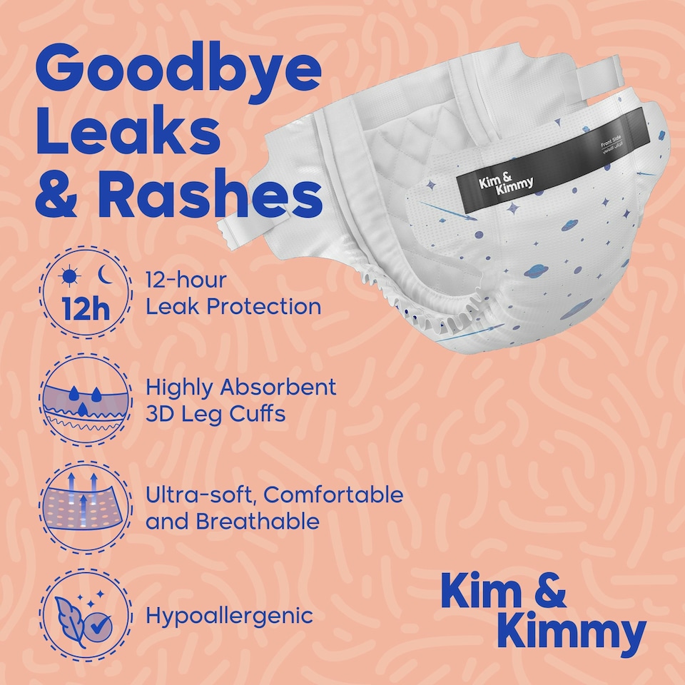 image 1 of Kim & Kimmy Nappies, Size 5, 12-17kg, 44 Pack, Space Travel
