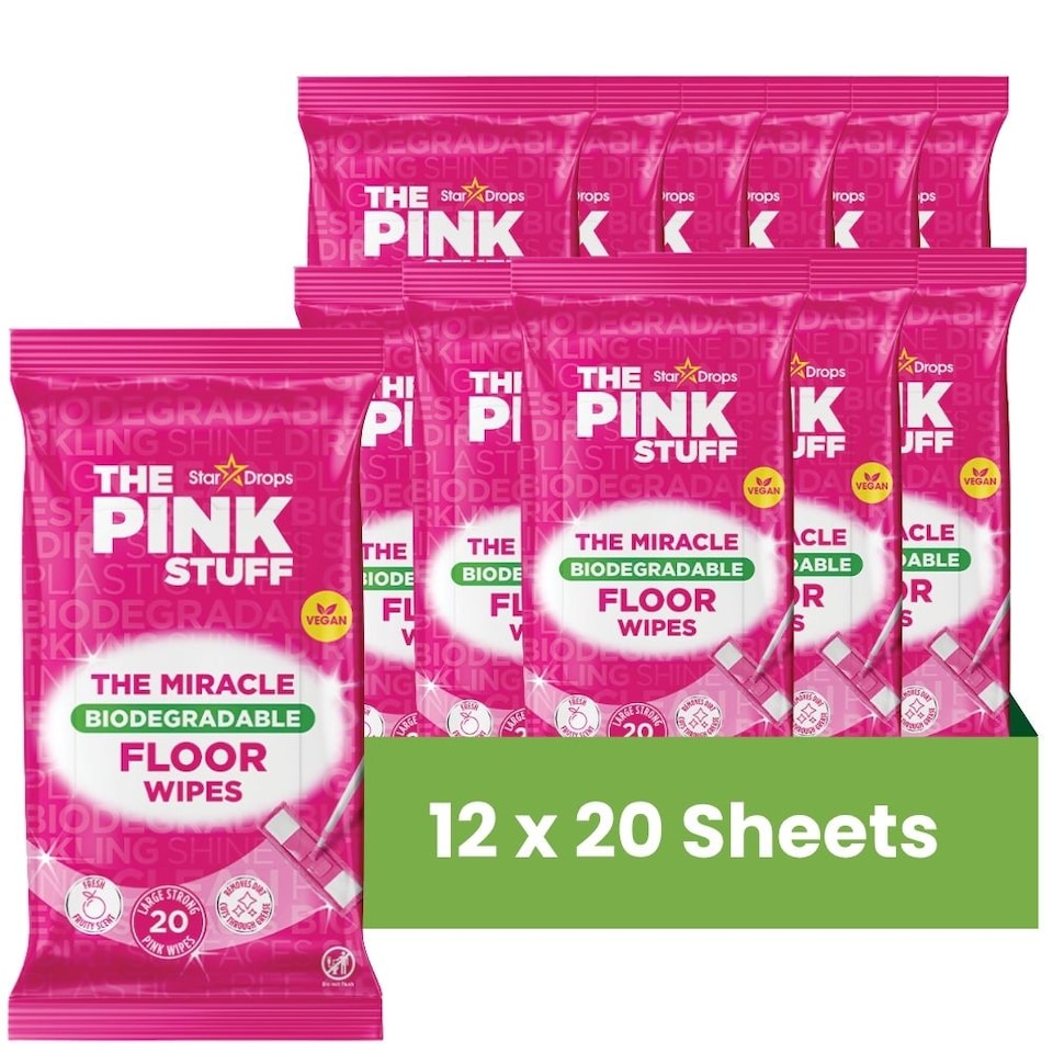 The Pink Stuff Miracle Biodegradable Floor Wipes 20 Sheets (Multipacks)