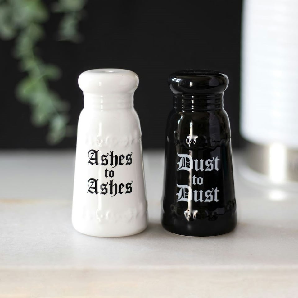 image 1 of Ceramic Ashes to Ashes Salt & Pepper Shakers
