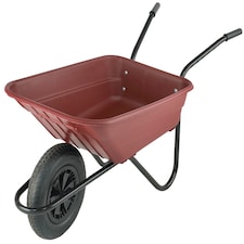Bristol Shire Mucker Heavy-Duty Burgundy Wheelbarrow With 120kg/90l Capacity, Plastic Pan, Puncture-Proof, Anti-Slip Handles