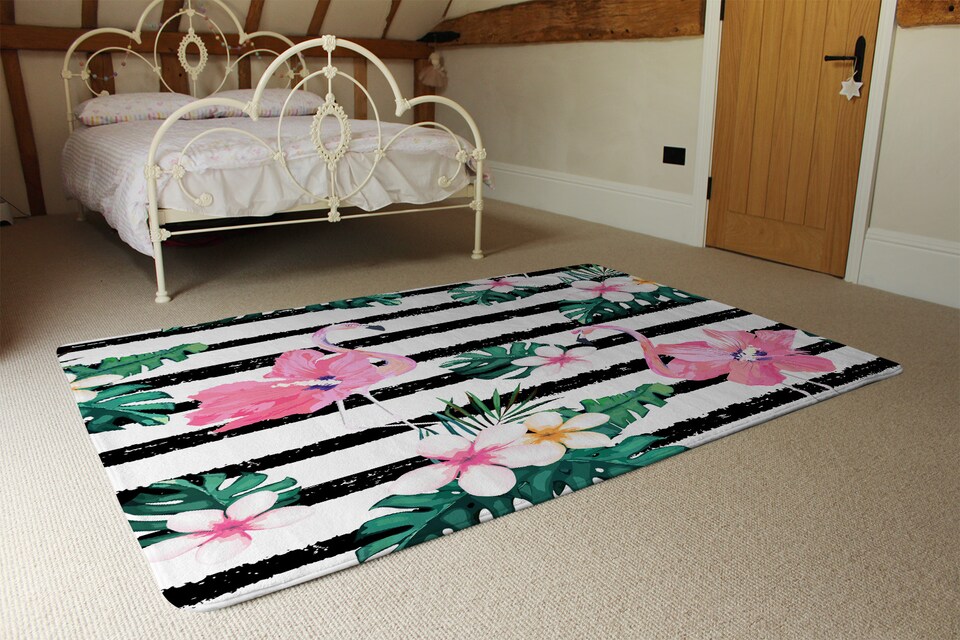 image 1 of Floral Flamingos Rug | Multi