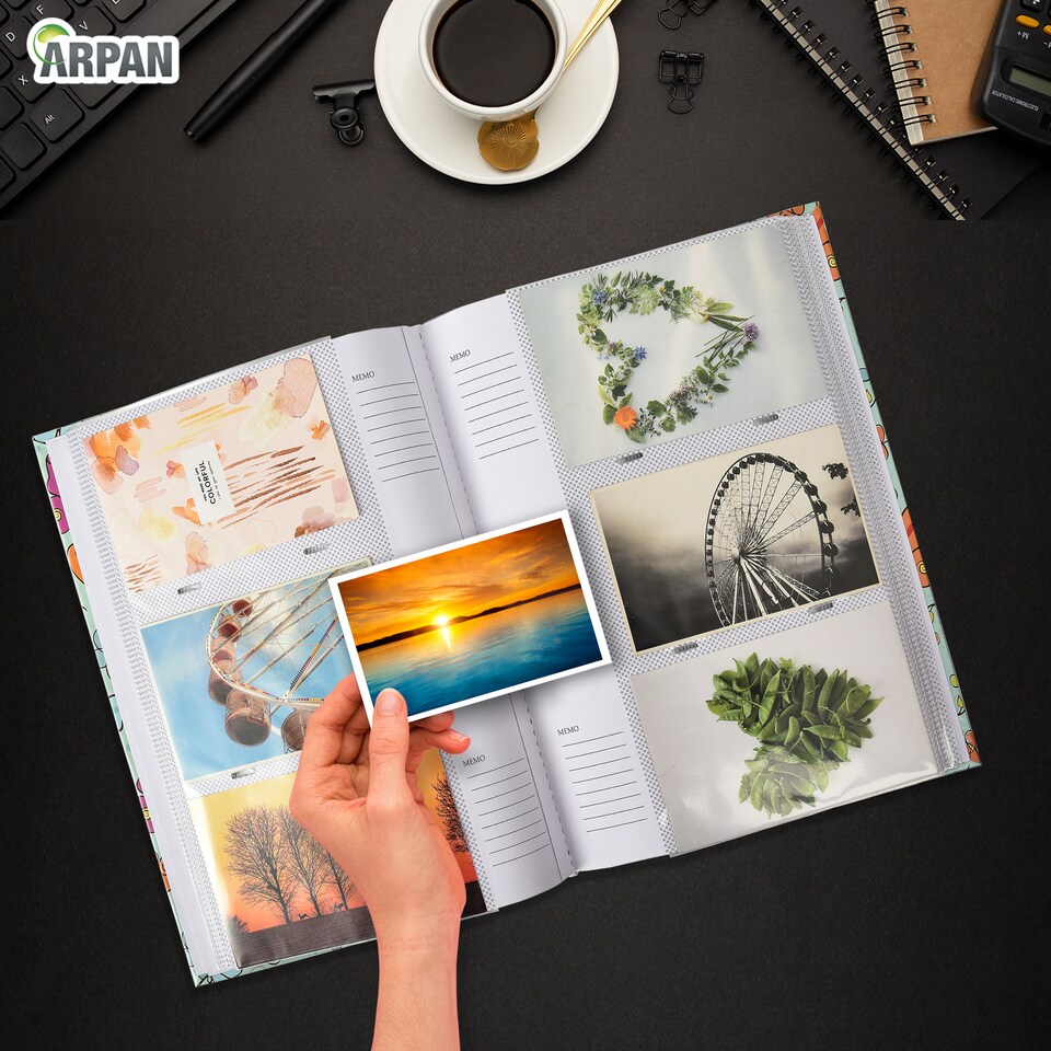 image 1 of ARPAN Slip In Case Memo Photo Album for 300 Photos 4x6" (10x15cm) – Hardcover Picture Album with Memo Writing Space for Family, Wedding & Travel Memories