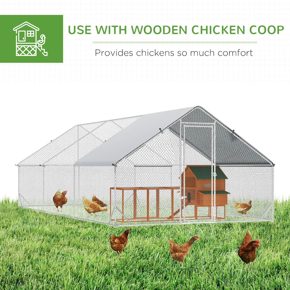 image 1 of PawHut Walk In Chicken Run Large Galvanised Chicken Coop w/ Cover 6 x 3 x 2m