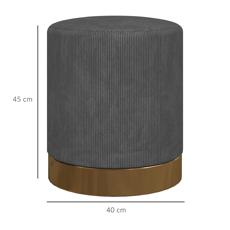 image 1 of HOMCOM Modern Round Footstool, Fabric Upholstered Foot Rest, Charcoal Grey