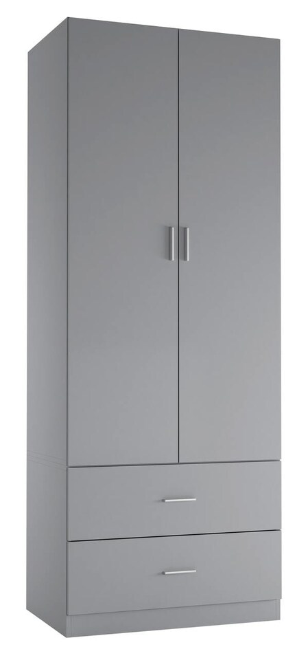 image 1 of 2-Door 2-Drawer Wardrobe | Grey | Unit Colour: Grey