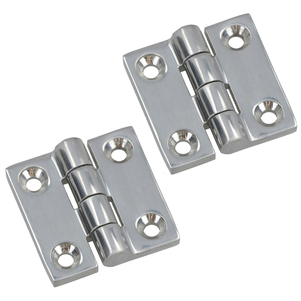 image 1 of Polished Door Butt Hinge 2 Pack Stainless Steel 38mm x 38mm 316 Marine Cabin Silver