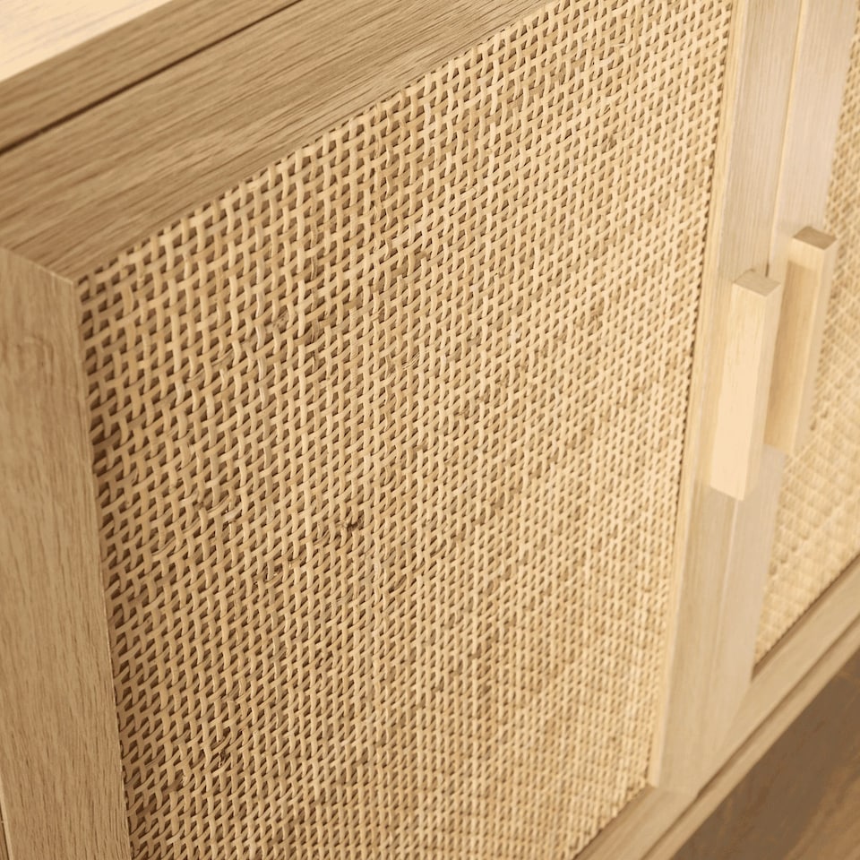 image 1 of Sideboard 3 Rattan Doors Solid Wooden Legs Cabinet Home Living Room Furniture