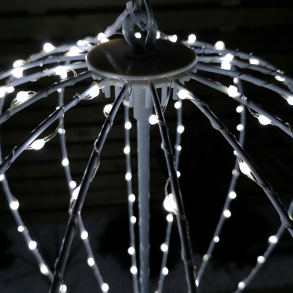 image 1 of 40cm Light up White Metal Frame Hanging Christmas Ball with 240 Cool White LEDs
