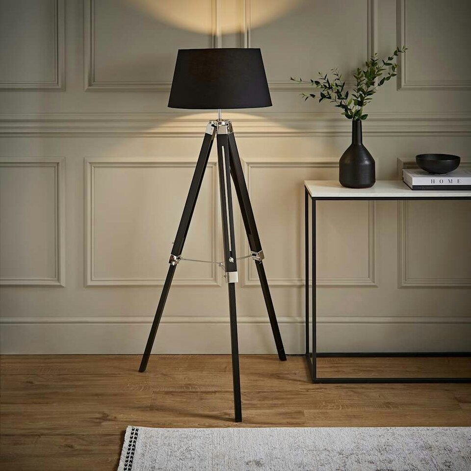 image 1 of ValueLights Clipper Tripod Black Floor Lamp