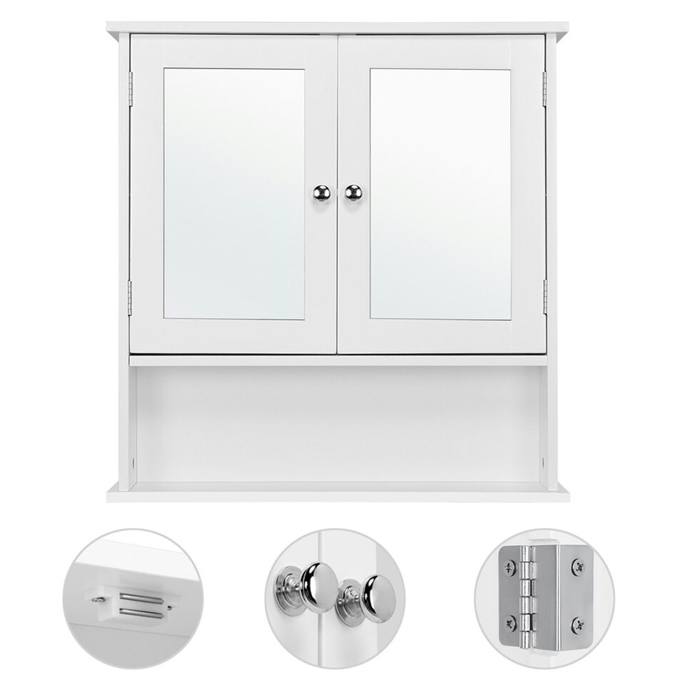 image 1 of Yaheetech Wooden Wall-Mount Cabinet with Double Mirror Doors Grey
