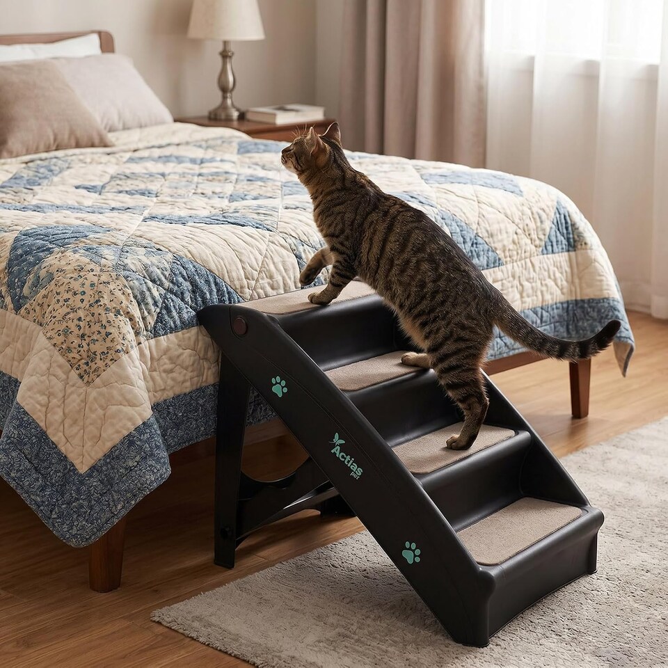 image 1 of Lightweight Folding Pet Stairs Black