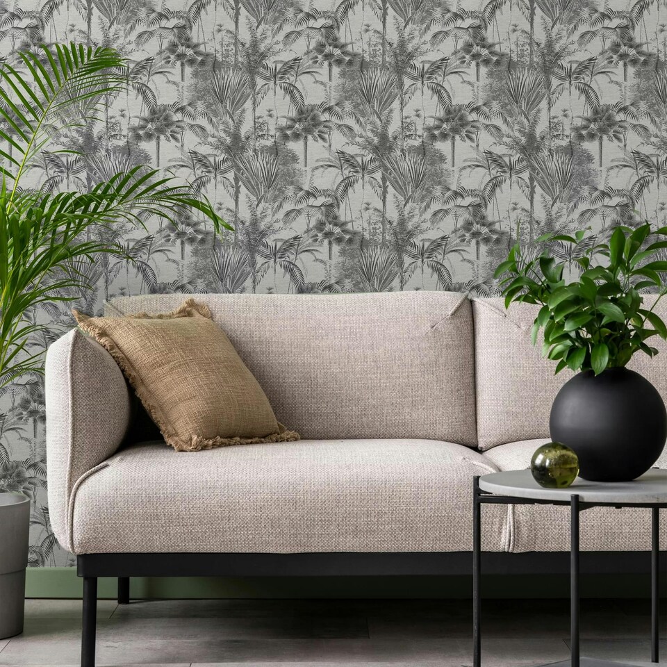 image 1 of Sublime JUNGLE TEXTURE MONO Wallpaper | Black | Black | 10m Length x 52cm Width