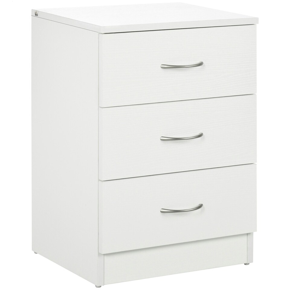 image 1 of HOMCOM Modern 3 Drawers Side Table, Bedside Table with Wood Effect, White