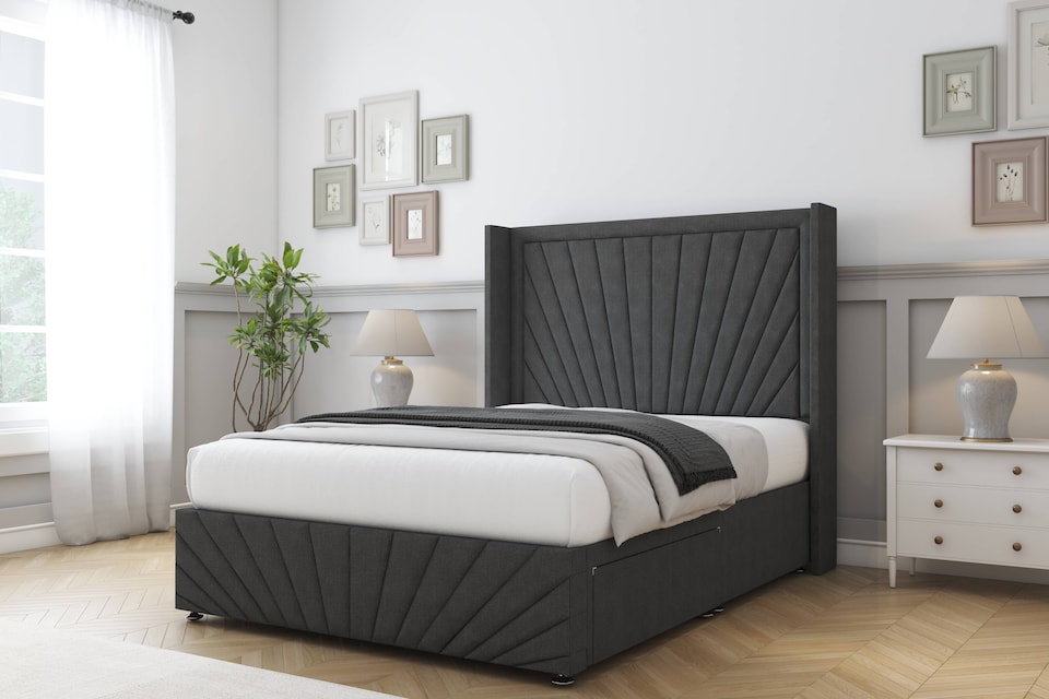 image 1 of Sloomy Rutherford Graphite Dumfries Divan Bed Base No Drawers With 54 Inch Wingback Headboard & 12 Inch Matching Footboard | Grey | Graphite | Single | 1