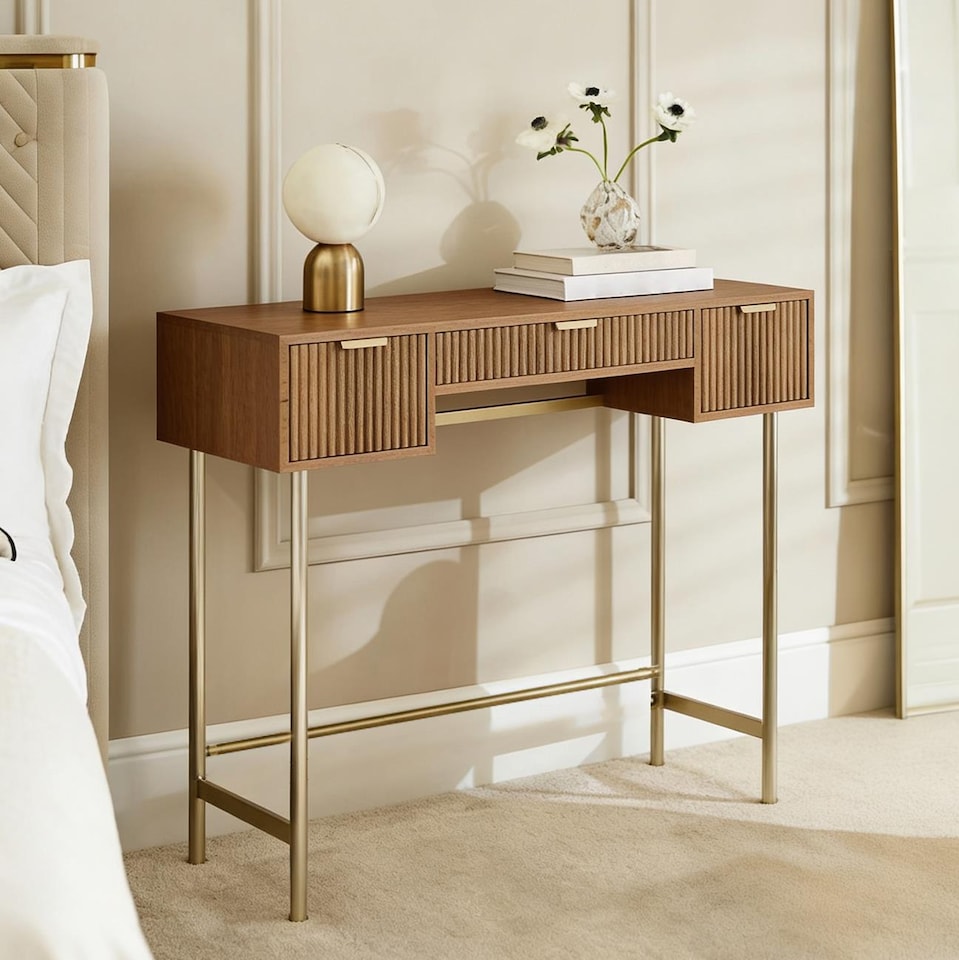 image 1 of OHS Ribbed Dressing Table Vanity Makeup Desk with 3 Drawers