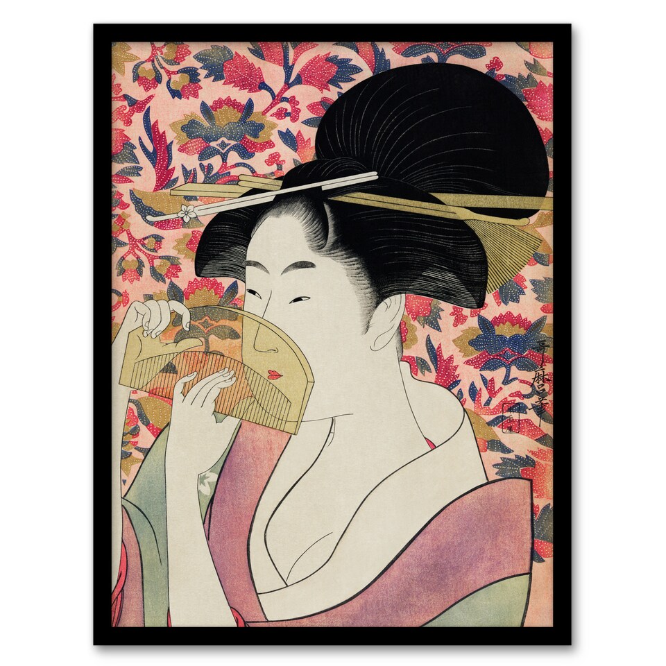 image 1 of Utamaro Kitagawa Framed Wall Art Print Woman With A Comb Portrait Home Décor