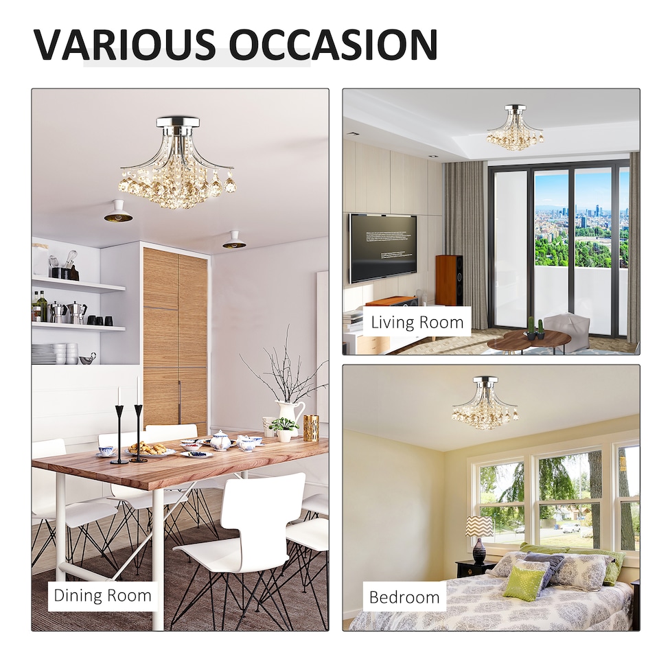 image 1 of HOMCOM Modern K9 Crystal Chandelier Ceiling Lighting Pendant Lamp with 3 Light