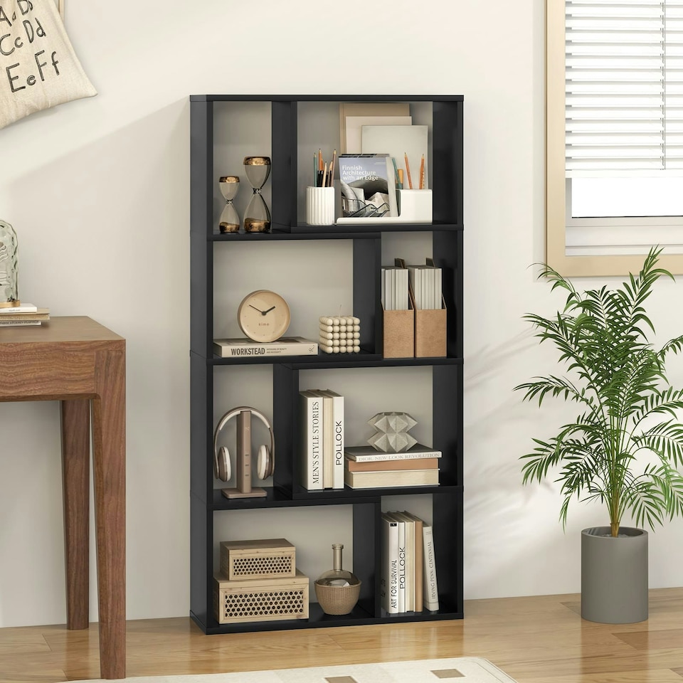 image 1 of COSTWAY 5-Tier Geometric Bookshelf Bookcase Organizer Black Black