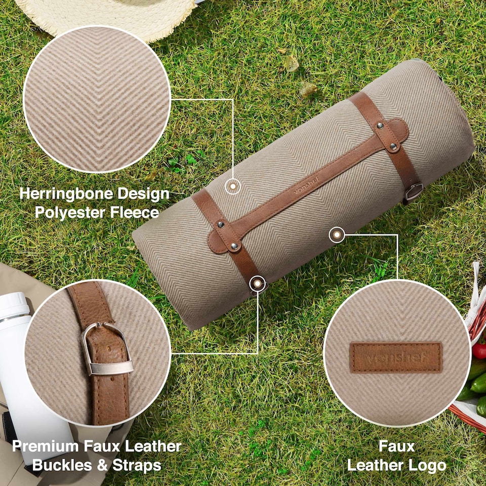 image 1 of Vonshef Picnic Blanket - Herringbone Outdoor Rug - 200x220cm