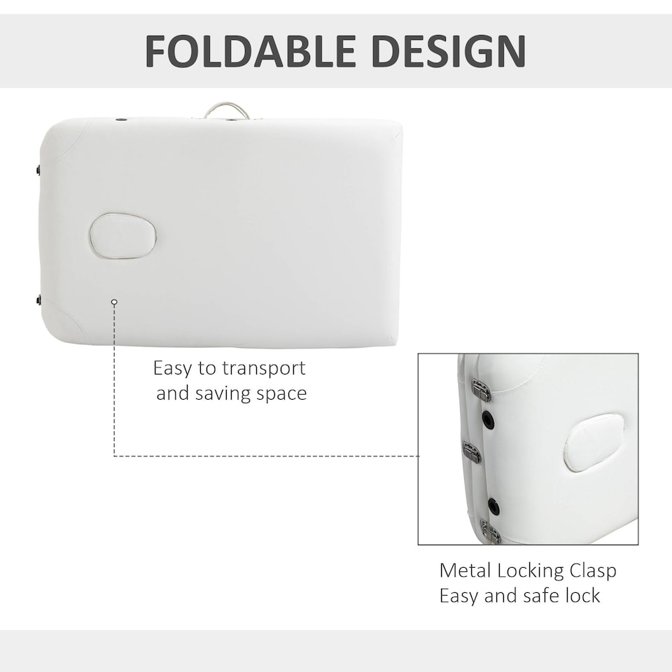 image 1 of HOMCOM Foldable Massage Bed Portable Table, 3-Section Aluminium Foldable Beauty Couch, Professional Salon Spa Table with Headrest Support and Carry Bag, 81 cm Width, White