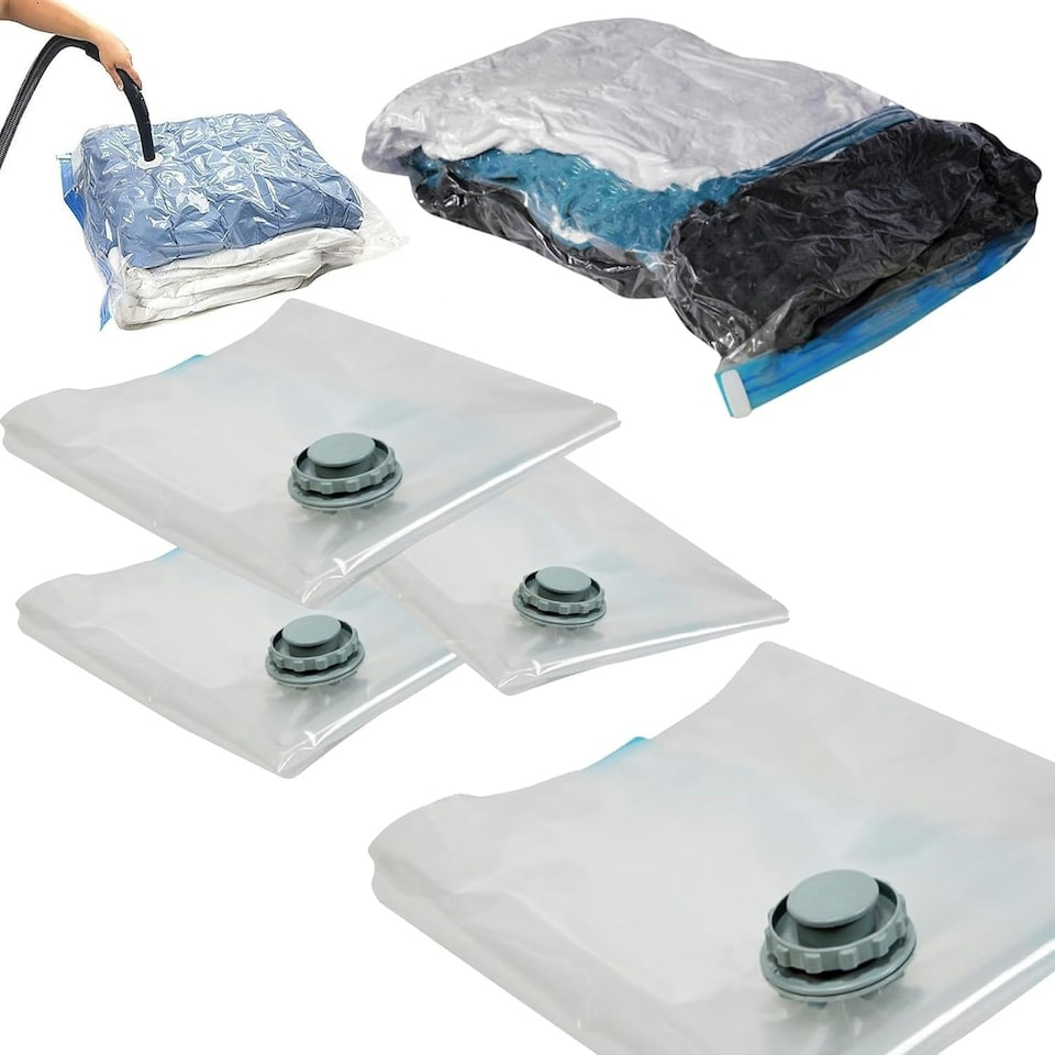 image 1 of Pack Of 3 Small 50x70cm Reusable Vacuum Compression Zipper Storage Bags With Airtight Valve For Home Use & Traveling White