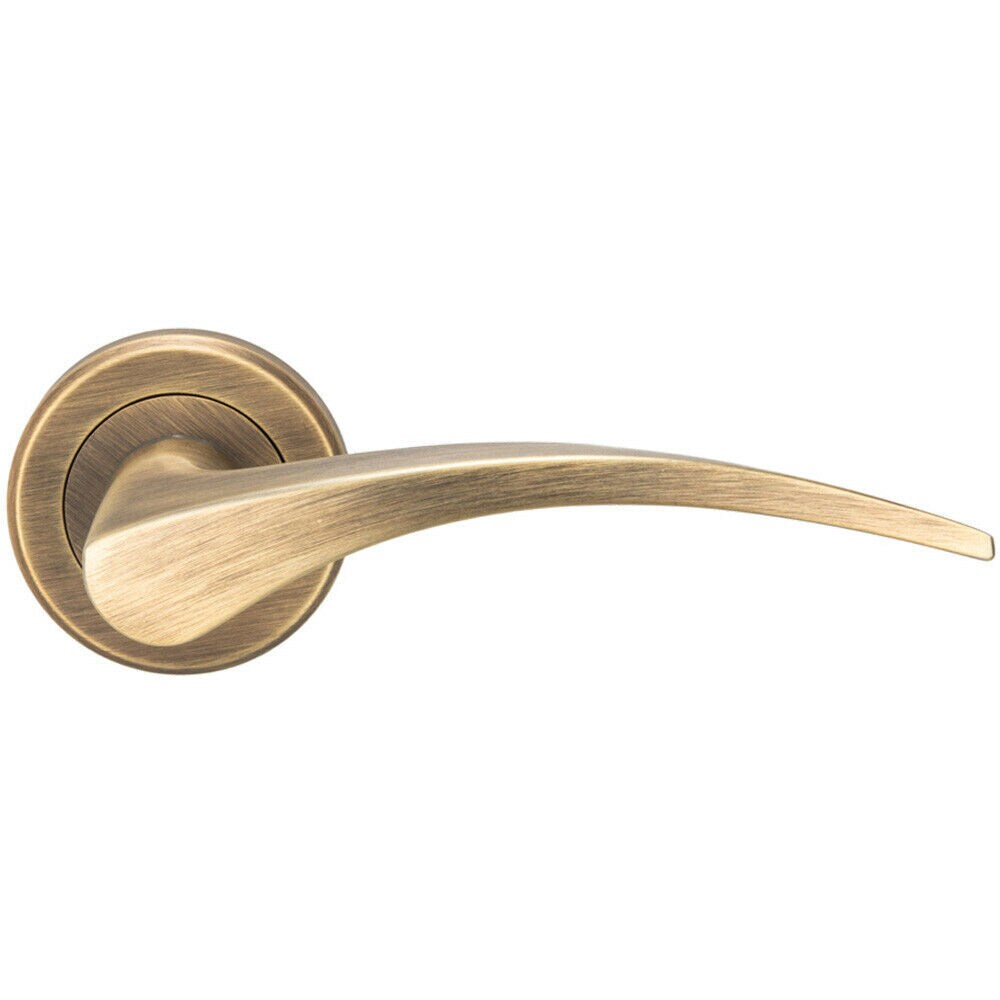 Loops PAIR Arched Tapered Handle on Round Rose Concealed Fix Antique Brass in Metallics