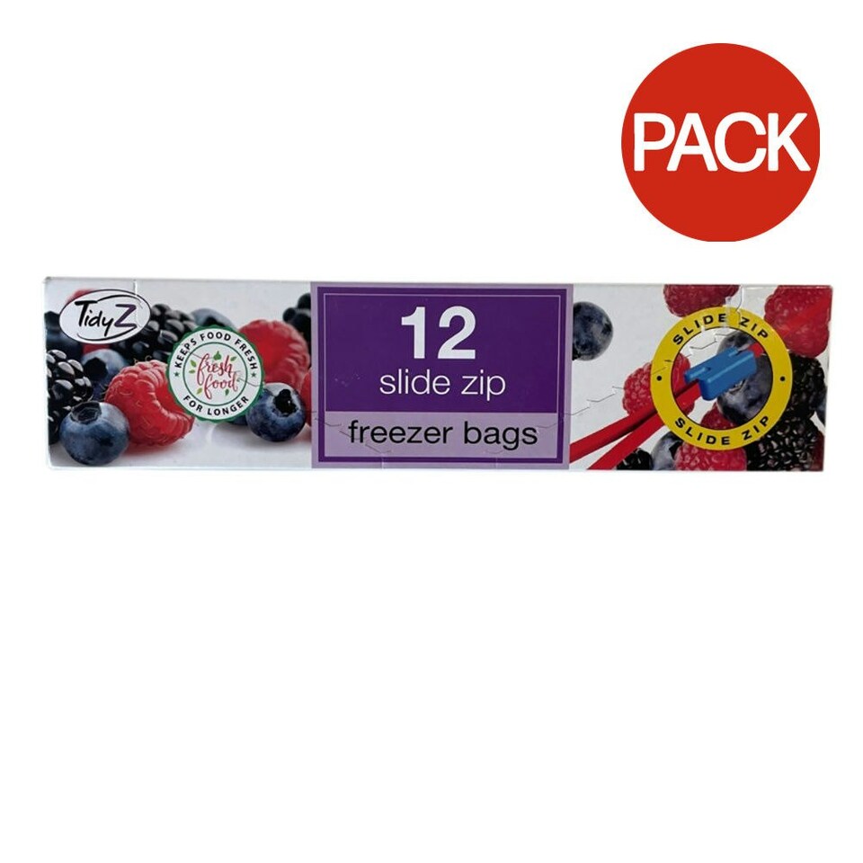 Tidy Z Large Resealable Freezer Bag (Pack Of 12) - Transparent - 23cm x 25cm Clear | 23cm x 25cm