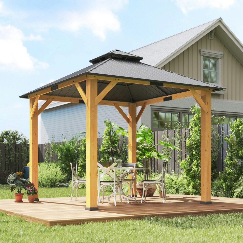 image 1 of Outsunny 3x(3)M Double-Tier Hardtop Gazebo, Outdoor Patio Shelter
