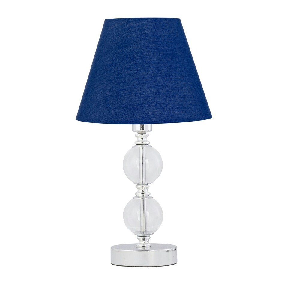 image 1 of Chrome Two Ball Table Lamp with Navy Blue Shade Chrome | Blue