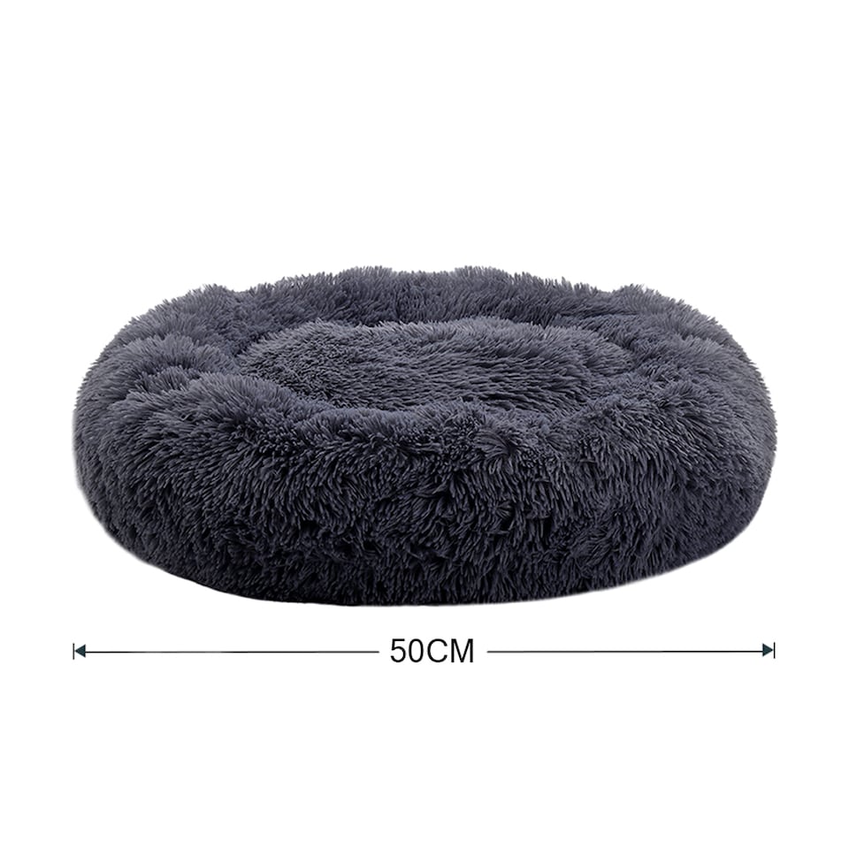 image 1 of Living and Home Calming Round Donut Plush Dog Cuddler Bed | Grey | Dark Grey
