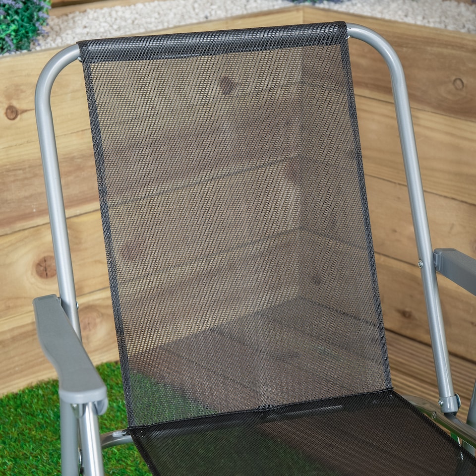 image 1 of 4 x Foldable Garden Chairs Fixed position garden chairs with grey frame and black fabric | Grey | Grey