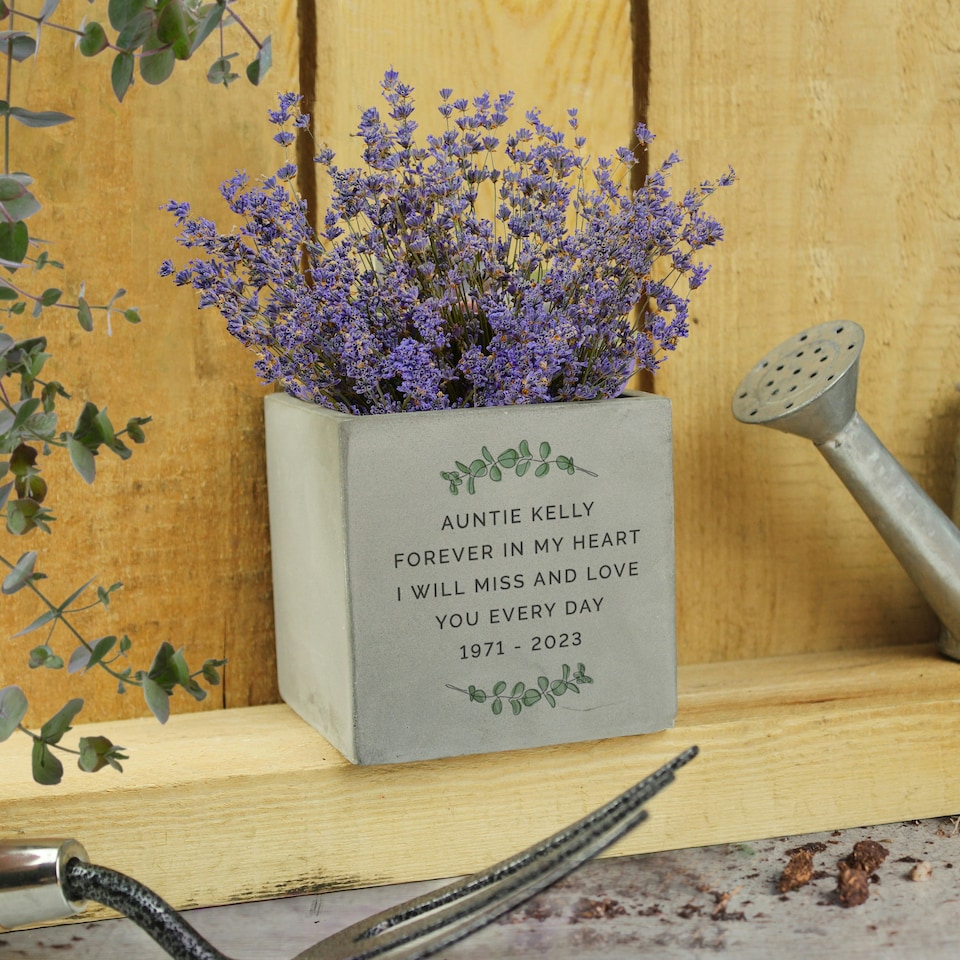 image 1 of Personalised Botanical Concrete Plant Pot Grey