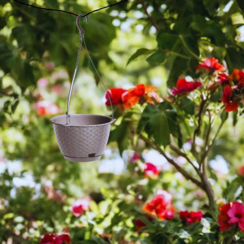 image 1 of Ratolla Round Hanging Plastic Planter - 14.2x21.7x21.7 cm | Grey | Grey & Set of 2 | 2