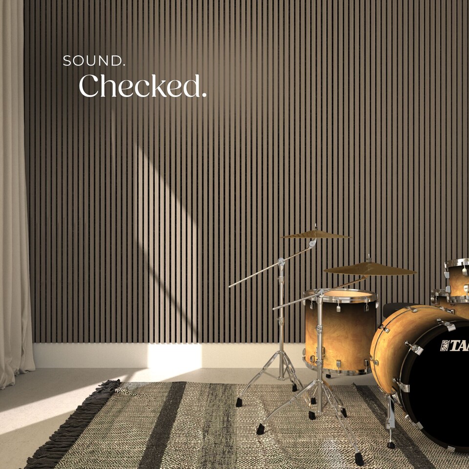 image 1 of Acoustic Wall Panels with Wood Veneer Slats, Thick Felt and Easy to Install | Brown | Dark oak | 120 x 60 x 120 cm | 4
