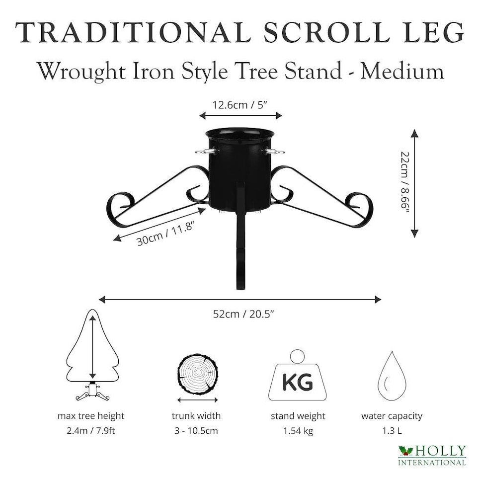image 1 of Holly International Traditional Metal Scroll Leg Christmas Tree Stand for Real Trees to 2.4m - Green